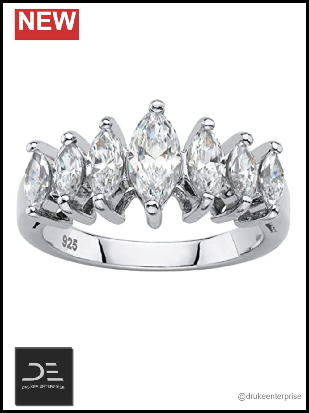 Platinum Over Sterling Silver Marquise Cut Cubic Zirconia Ring